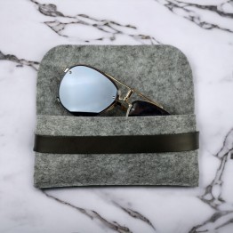 Чохол футляр для окулярів зі шкіряним ремінцем 16,5*7,5 см сірий з чорним case-gray-2008
