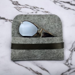 Чохол футляр для окулярів зі шкіряним ремінцем 16,5*7,5 см сірий з чорним case-gray-2008