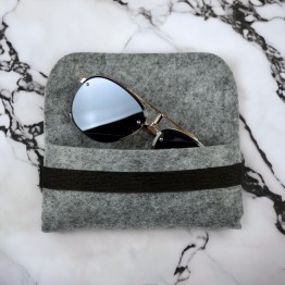 Чохол футляр для окулярів зі шкіряним ремінцем 16,5*7,5 см сірий з чорним case-gray-2009