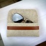Чохол футляр для окулярів зі шкіряним ремінцем 16,5*7,5 см бежевий з коричневим case-beige-2012