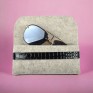 Чохол футляр для окулярів зі шкіряним лаковим ремінцем 16,5*7,5 см бежевий з чорним case-beige-2021